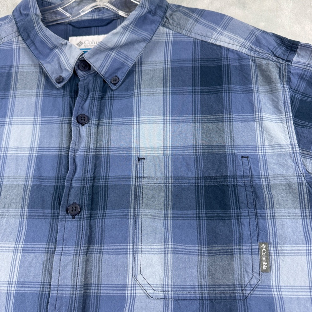 Columbia Mens 100% Cotton Plaid Long Sleeve Button Up Shirt Blue Grey Size XL - Picture 6 of 8
